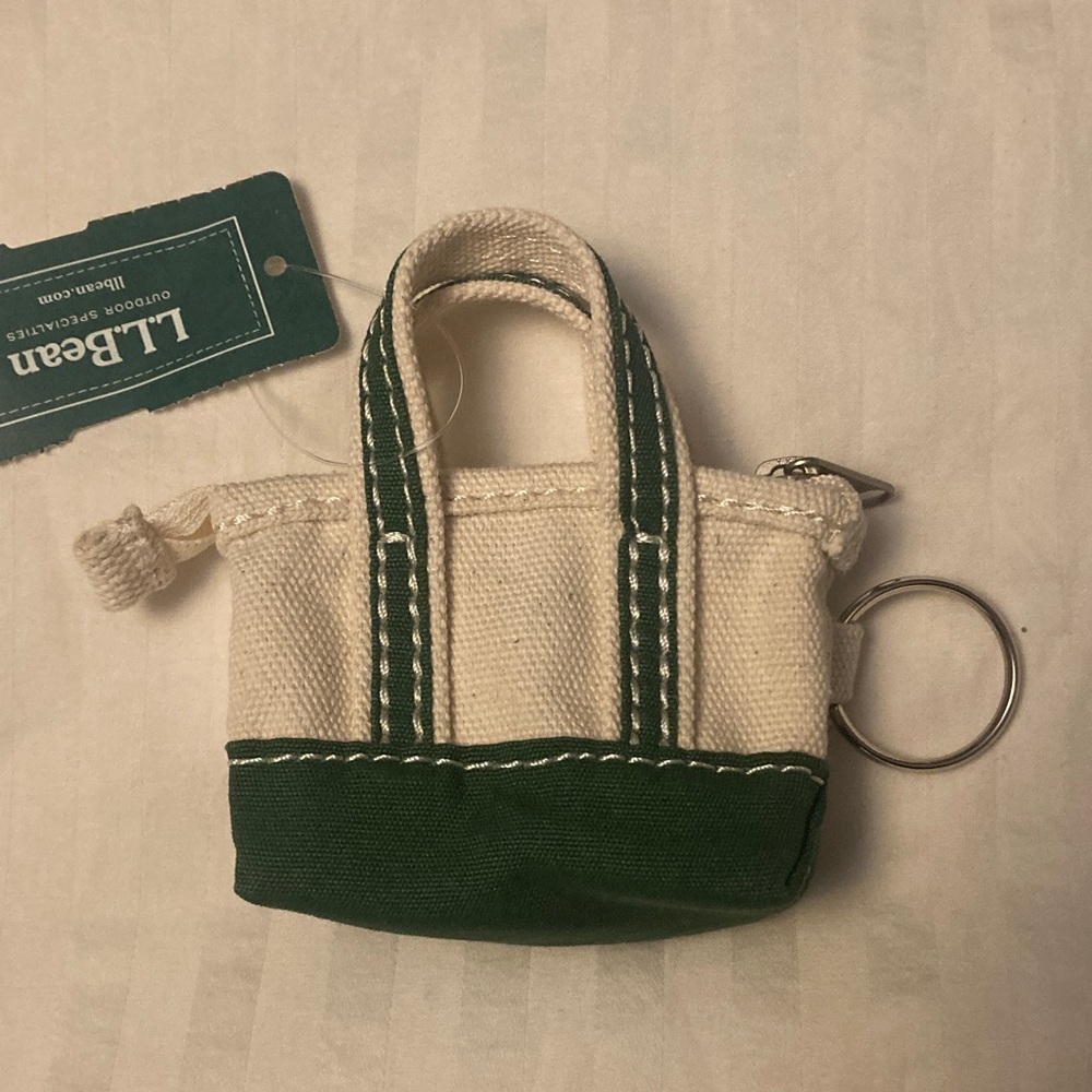 NWT L.L. Bean Mini Canvas Bag Keychain - Green and Cream